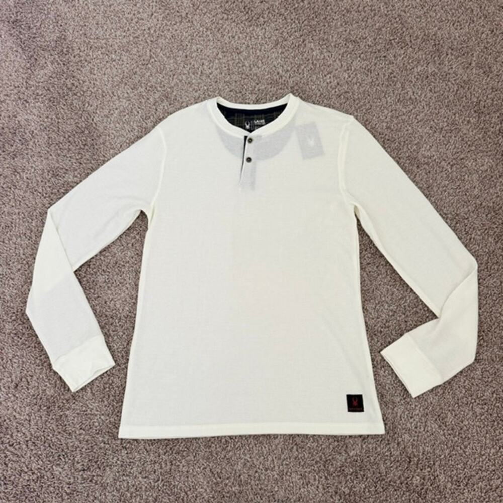 Spyder Henley Waffle Knit Shirt Long Sleeve Loungewear Cream Men's Large NWT